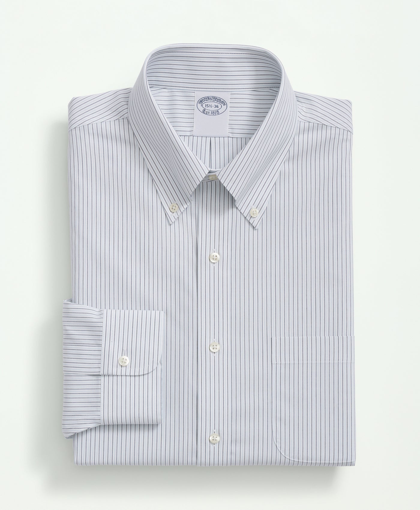 Milano Slim-Fit Stretch Supima Cotton Non-Iron Poplin Button Down Collar, Alternate Stripe Dress Shirt