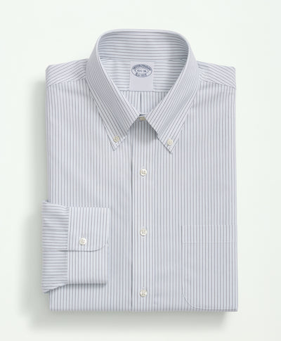 Stretch Regent Regular-Fit Supima Cotton Non-Iron Poplin Button Down Collar, Alternate Stripe Dress Shirt