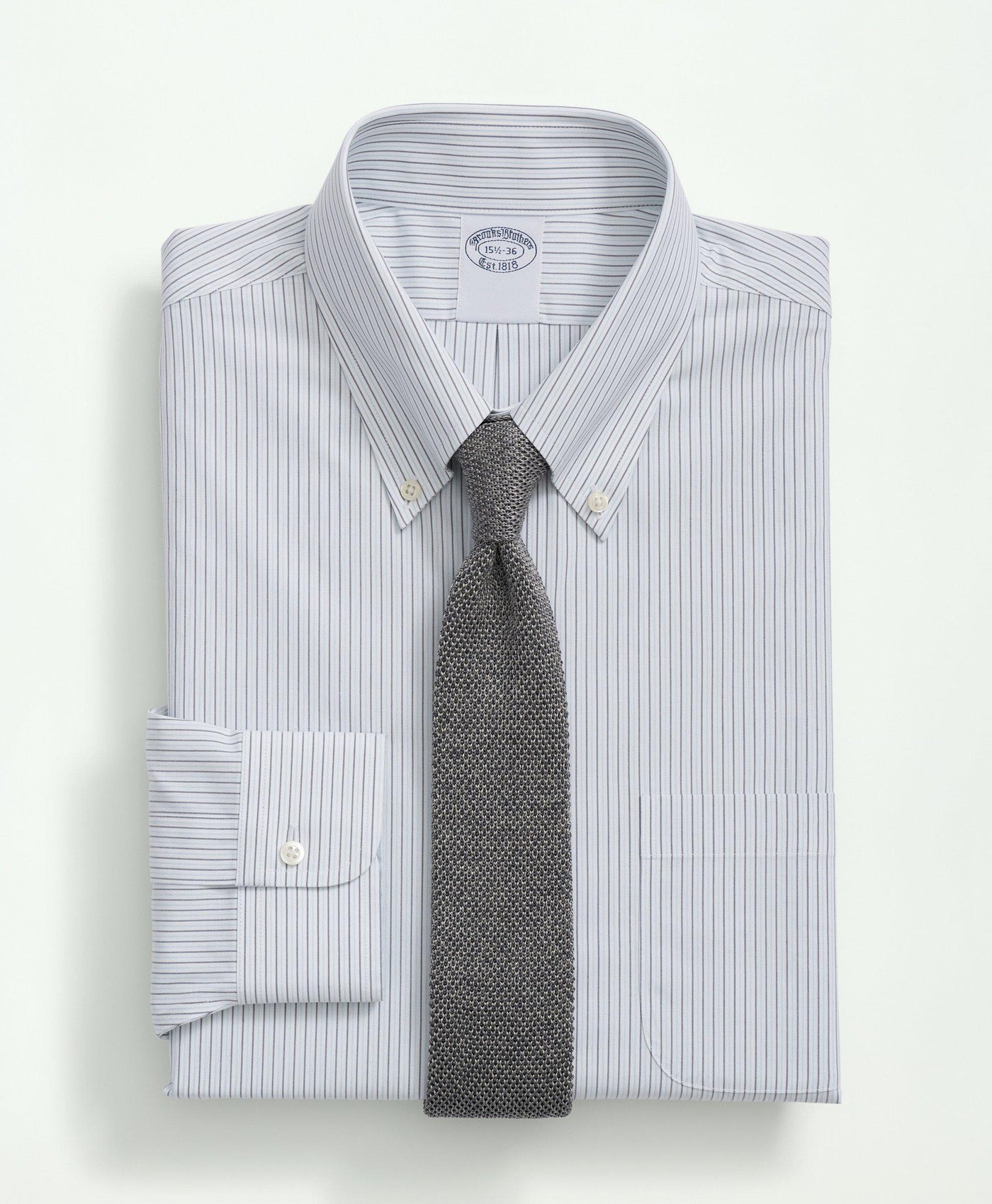 Milano Slim-Fit Stretch Supima Cotton Non-Iron Poplin Button Down Collar, Alternate Stripe Dress Shirt