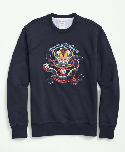 French Terry Cotton Lunar New Year Embroidered Dragon Sweatshirt