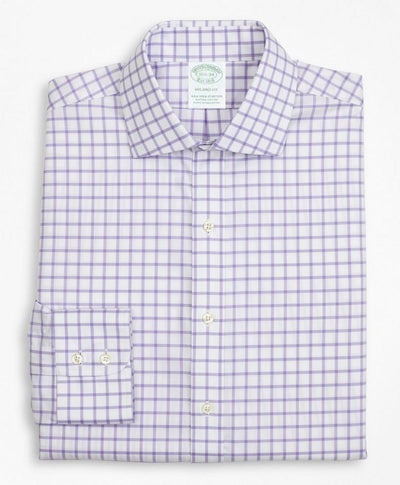 Stretch Milano Slim-Fit Dress Shirt, Non-Iron Twill English Collar Grid Check - Brooks Brothers Canada