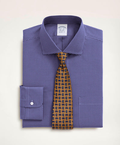 Stretch Regent Regular-Fit Dress Shirt, Non-Iron Poplin English Spread Collar Gingham - Brooks Brothers Canada