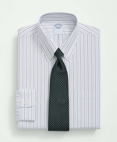 Regent Regular-Fit  Stretch Supima Cotton Non-Iron Poplin Polo Button-Down Collar, Striped Dress Shirt