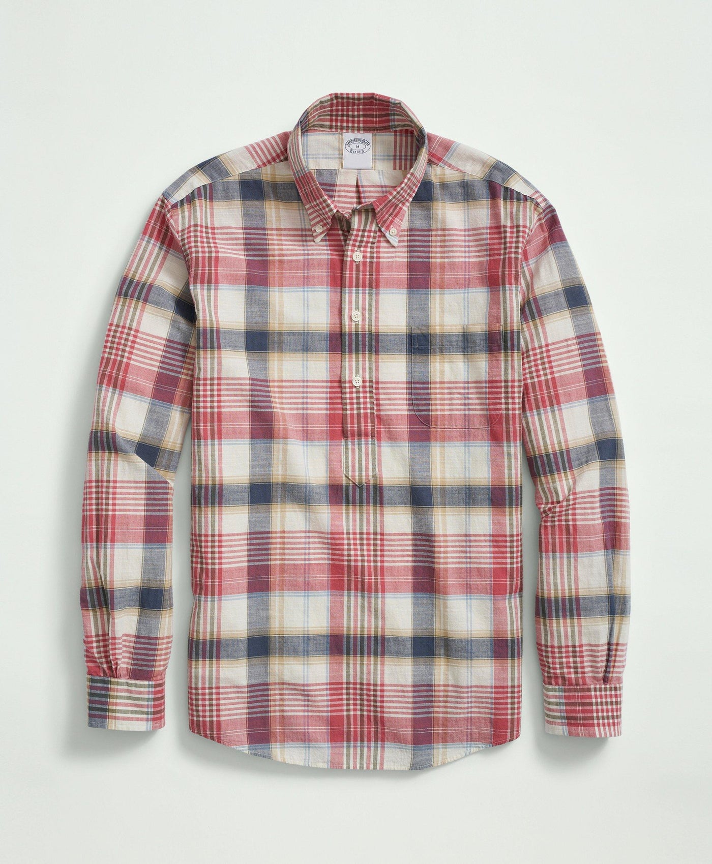 Washed Cotton Madras Popover Button-Down Collar Sport Shirt