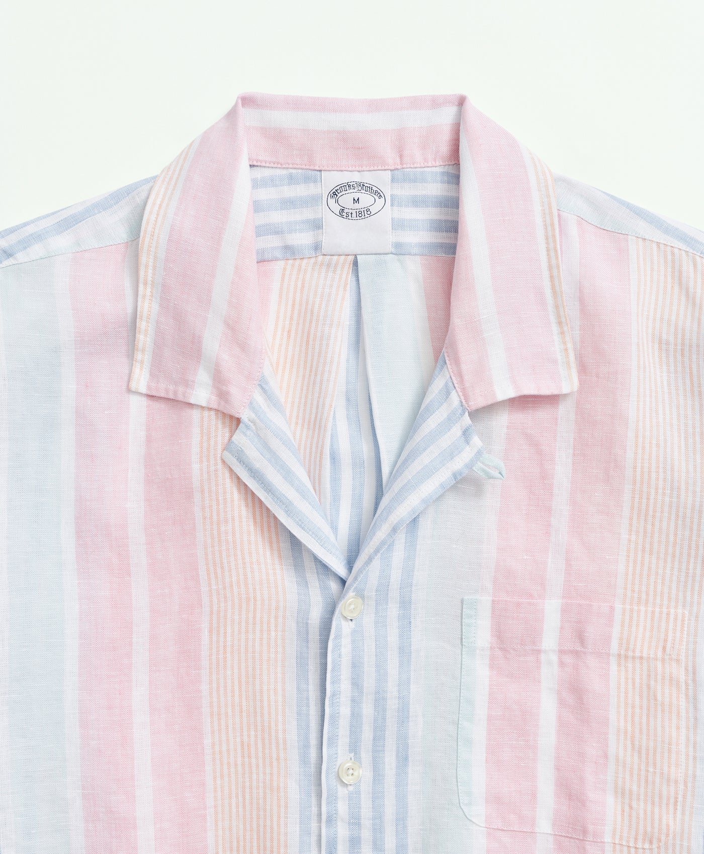 Regent Regular-Fit Irish Linen Camp Collar, Awning Stripe Short-Sleeve Sport Shirt - Brooks Brothers Canada