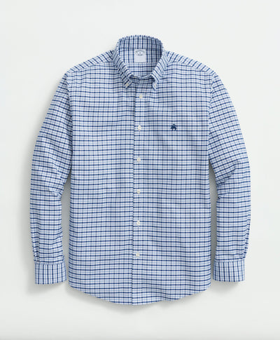 Stretch Regent Regular-Fit Cotton Non-Iron Oxford Polo Button-Down Collar, Gingham Shirt - Brooks Brothers Canada