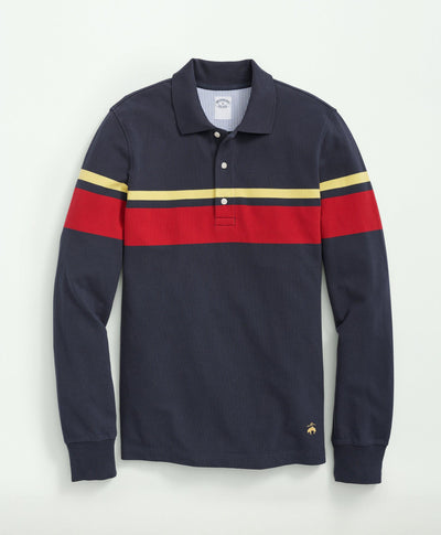 Golden Fleece Stretch Supima Cotton Pique Long-Sleeve Chest Striped Polo Shirt - Brooks Brothers Canada