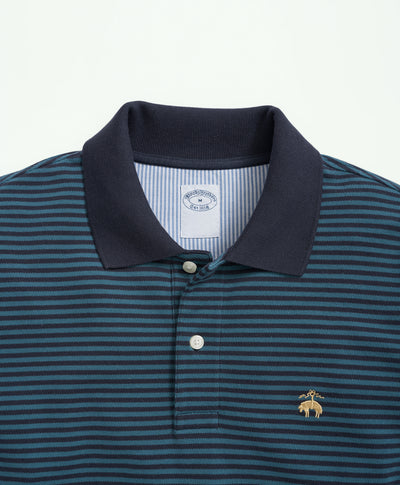 Golden Fleece Stretch Supima Cotton Pique Long-Sleeve Feeder Striped Polo Shirt