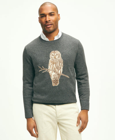 Merino Wool Cashmere Owl Intarsia Sweater - Brooks Brothers Canada