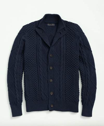 Cotton Stand Collar Aran Knit Cardigan - Brooks Brothers Canada