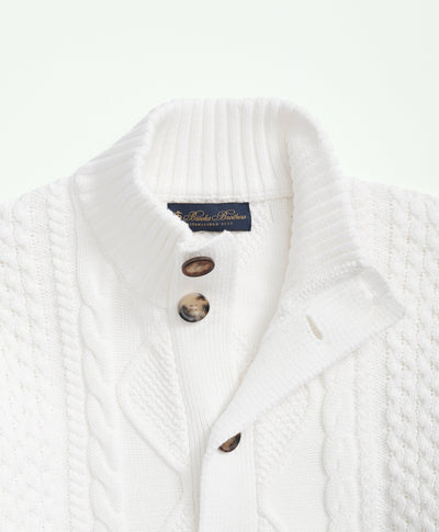 Cotton Stand Collar Aran Knit Cardigan