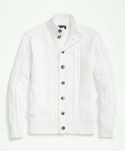 Cotton Stand Collar Aran Knit Cardigan