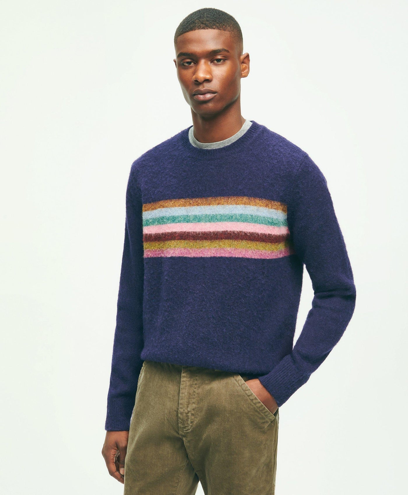 Brushed Wool Chest Stripe Sweater - Brooks Brothers Canada
