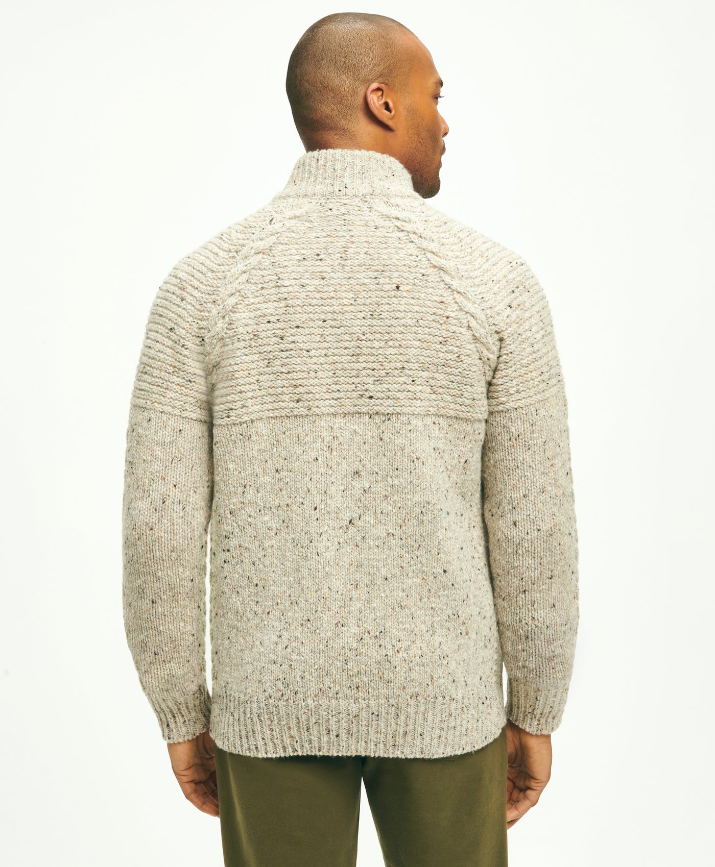 Merino Donegal Wool Cable Knit Zip Cardigan