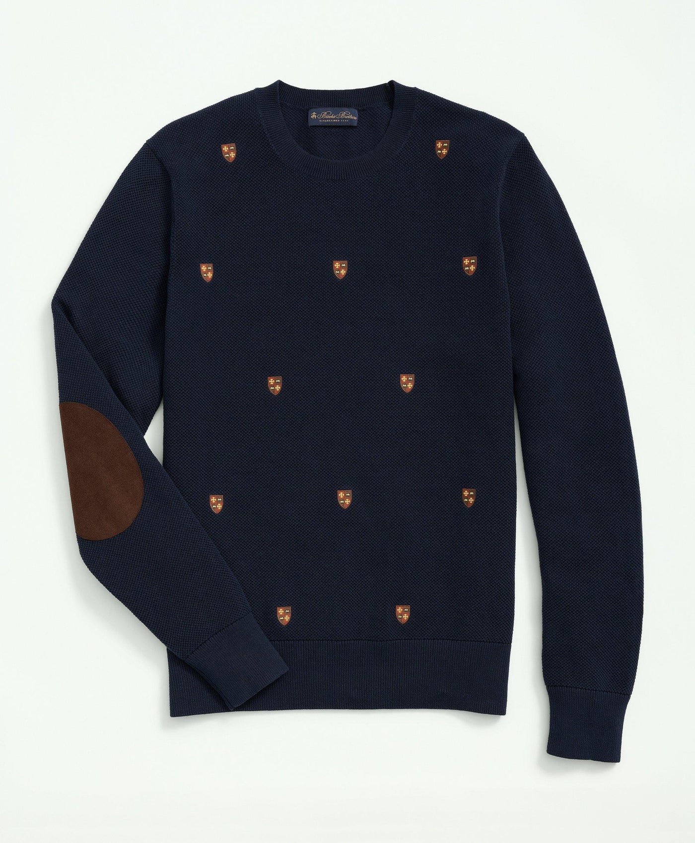 Cotton Crewneck Shield Embroidered Sweater - Brooks Brothers Canada