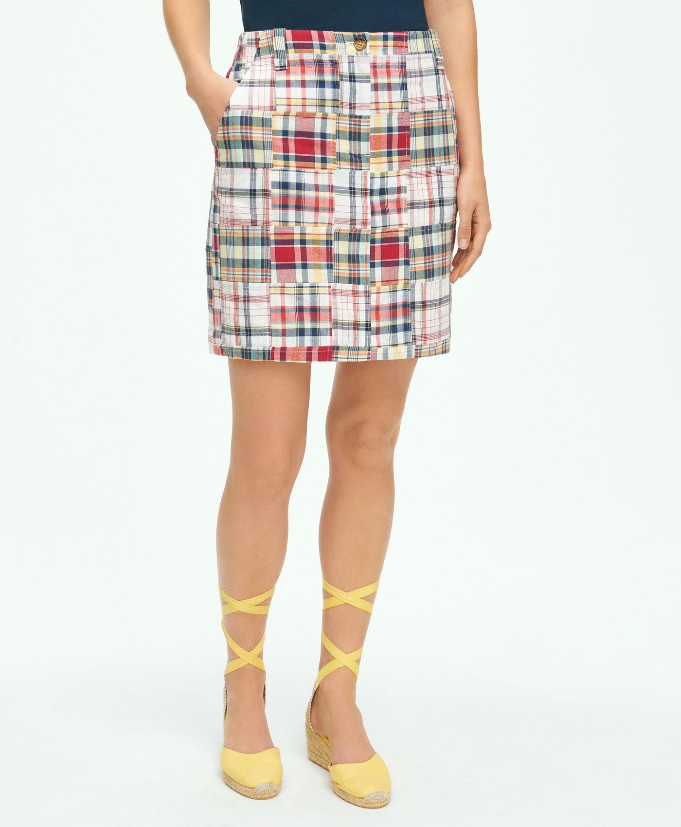 Madras Patchwork Pencil Skirt In Cotton