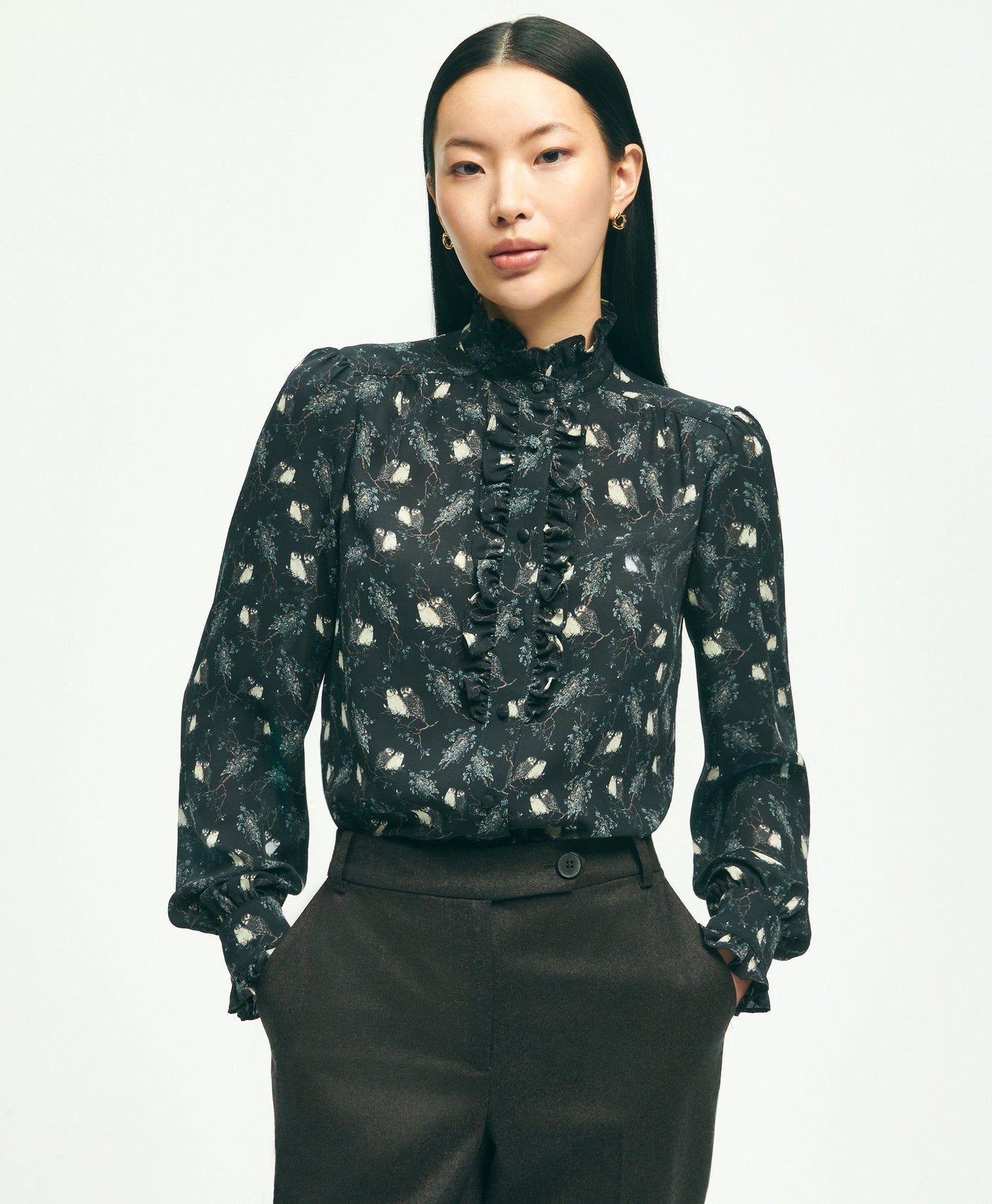 Creped Owl Print Blouse - Brooks Brothers Canada