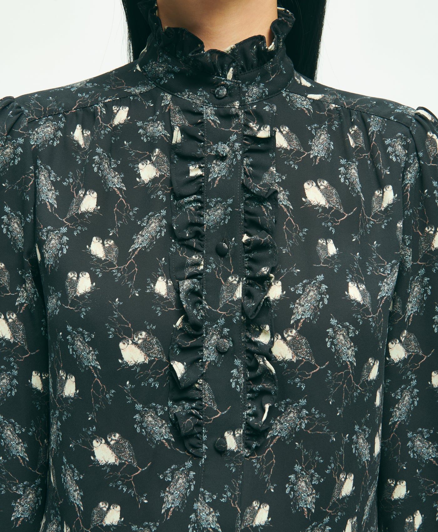 Creped Owl Print Blouse