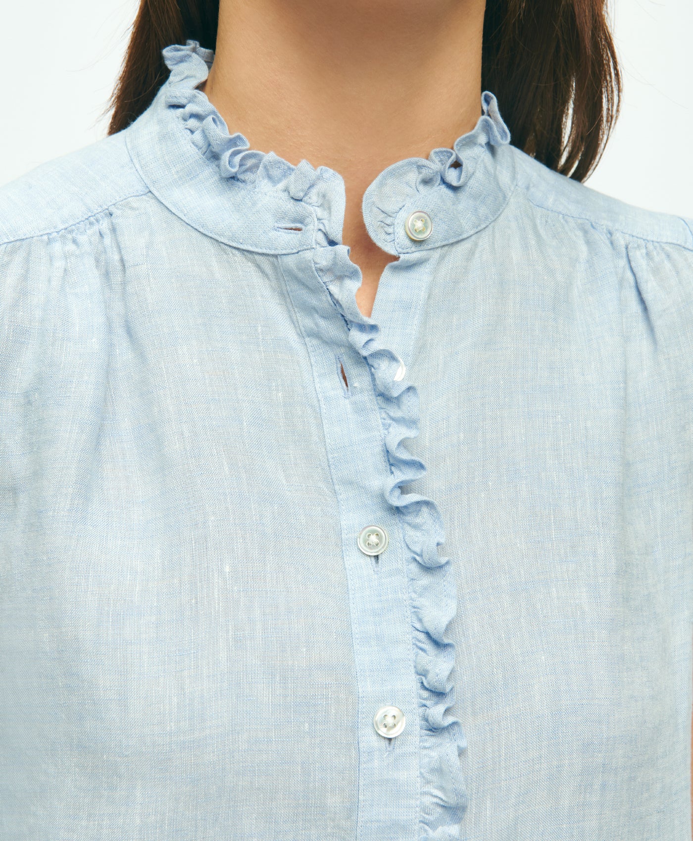 Sleeveless Ruffle Detail Shirt In Linen