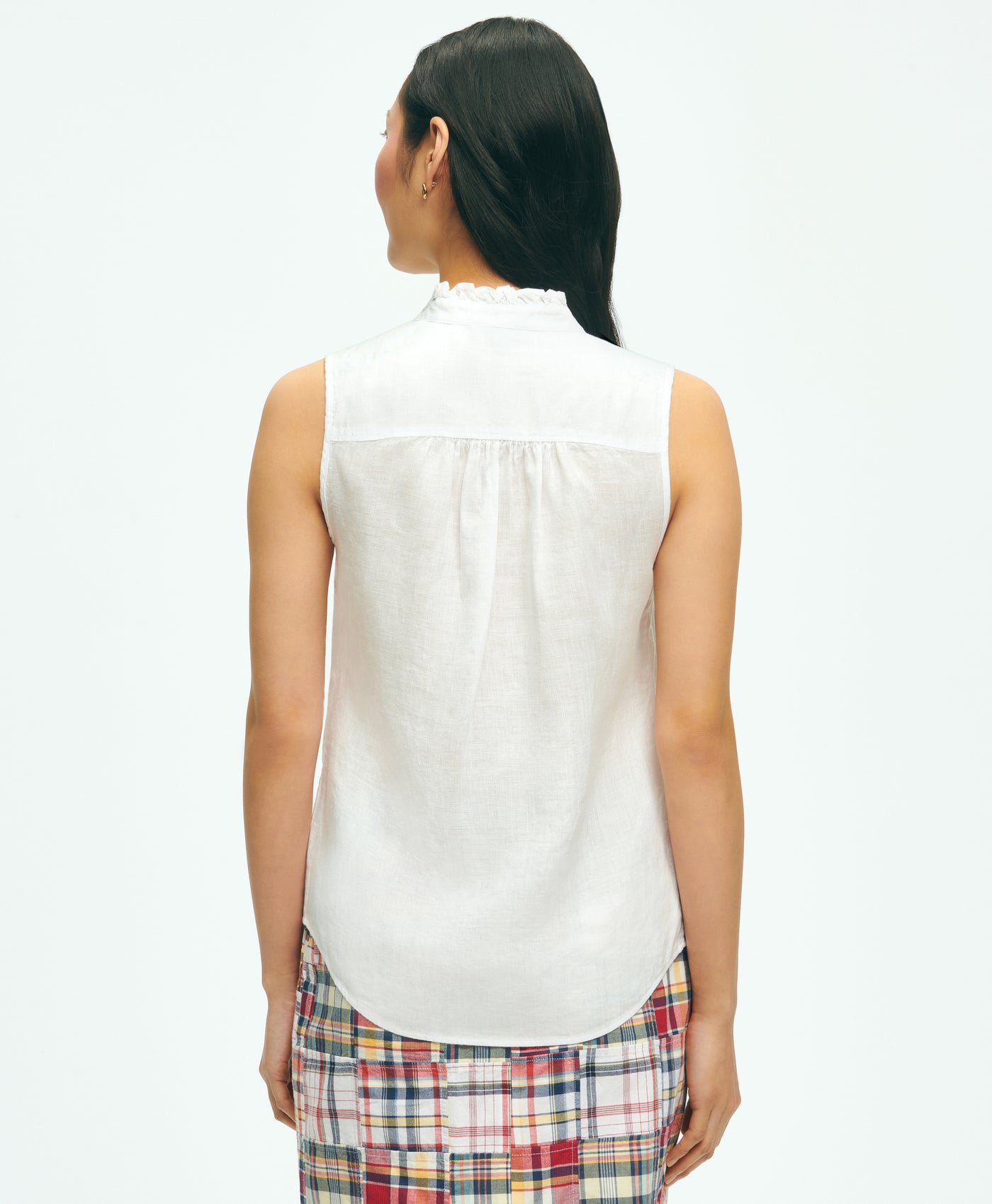 Sleeveless Ruffle Detail Shirt In Linen