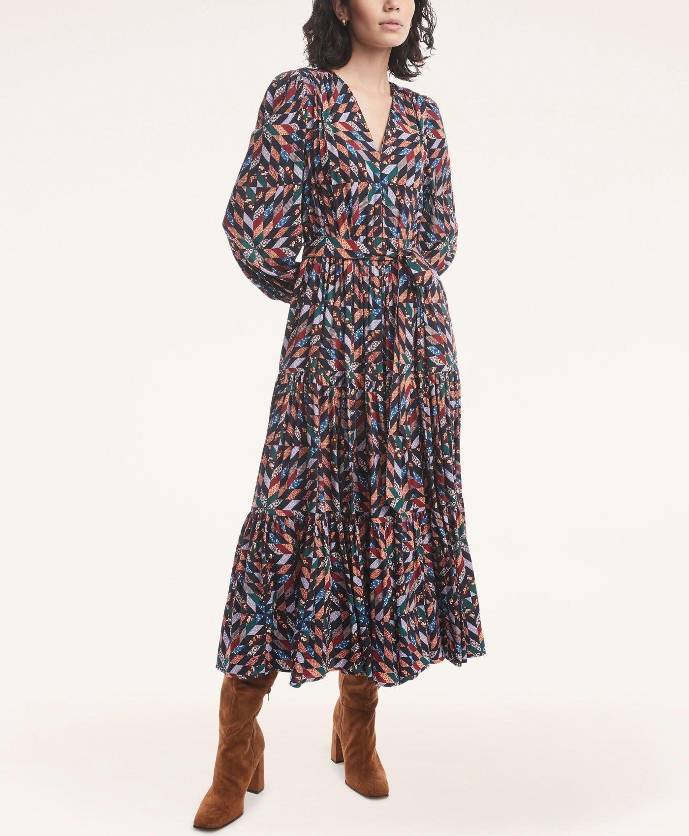 Soft Dobby Tiered Quilt Print Dress - Brooks Brothers Canada
