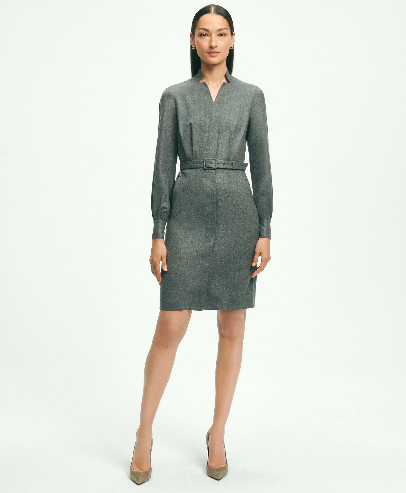 Wool Flannel Belted Shirt Dress - Brooks Brothers Canada