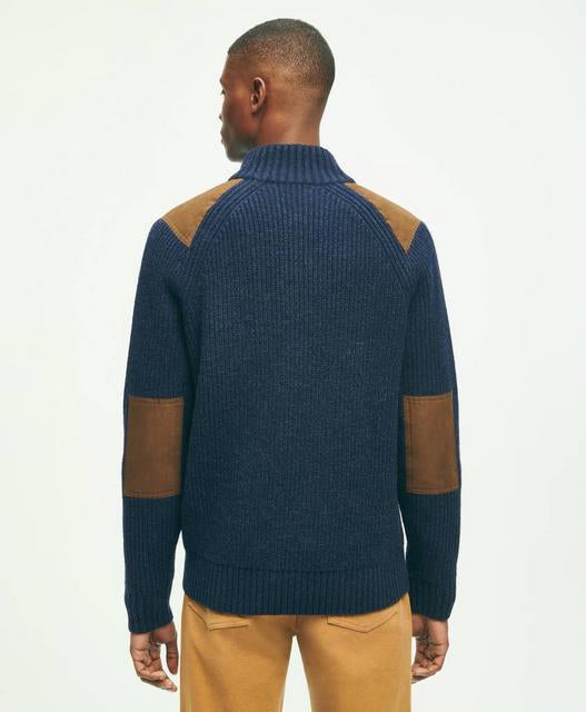 Lambswool Ribbed Half-Zip Military Sweater