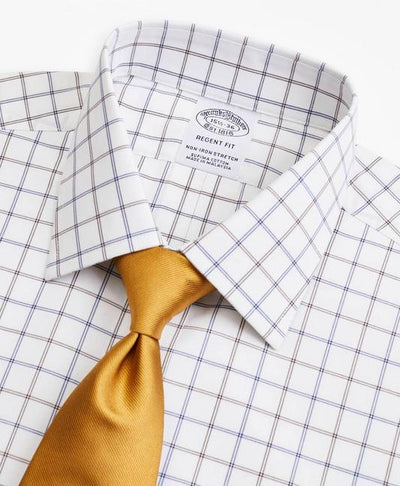 Stretch Regent Regular-Fit Dress Shirt, Non-Iron Poplin Ainsley Collar Double-Grid Check - Brooks Brothers Canada