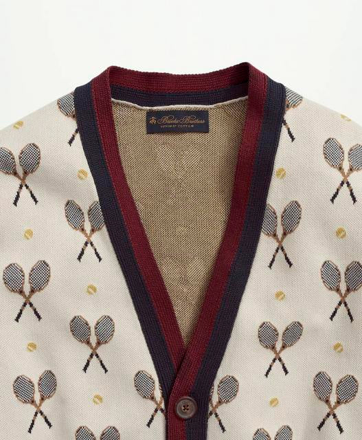 Supima Cotton Racquet Jacquard Pattern Cardigan - Brooks Brothers Canada