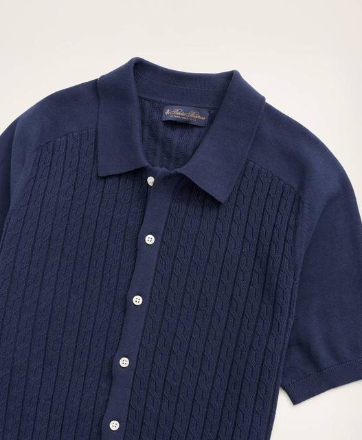 Cotton Cable-Knit Short-Sleeve Polo Sweater - Brooks Brothers Canada