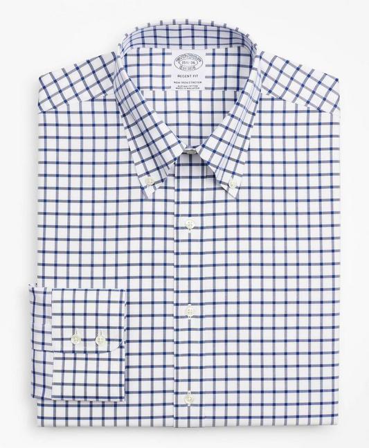 Stretch Regent Regular-Fit Dress Shirt, Non-Iron Twill Button-Down Collar Grid Check - Brooks Brothers Canada