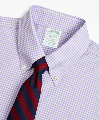 Stretch Milano Slim-Fit Dress Shirt, Non-Iron Poplin Button-Down Collar Gingham - Brooks Brothers Canada