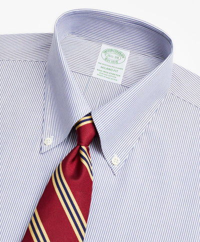 Stretch Milano Slim-Fit Dress Shirt, Non-Iron Poplin Button-Down Collar Fine Stripe - Brooks Brothers Canada