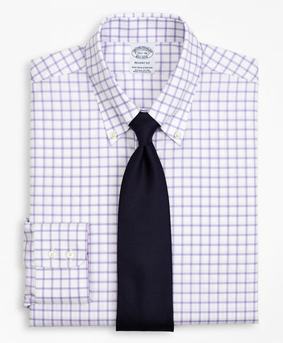 Stretch Regent Regular-Fit Dress Shirt, Non-Iron Twill Button-Down Collar Grid Check - Brooks Brothers Canada