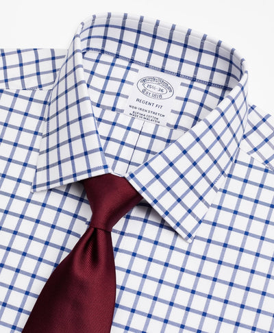 Stretch Regent Regular-Fit Dress Shirt, Non-Iron Twill Ainsley Collar Grid Check - Brooks Brothers Canada