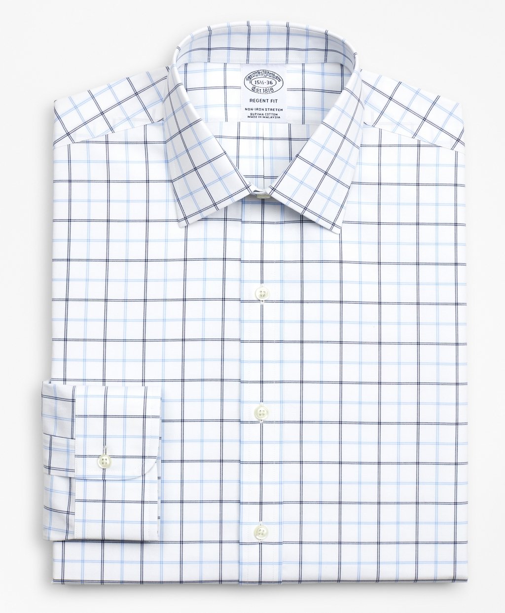 Stretch Regent Fitted Dress Shirt, Non-Iron Poplin Ainsley Collar Double-Grid Check - Brooks Brothers Canada