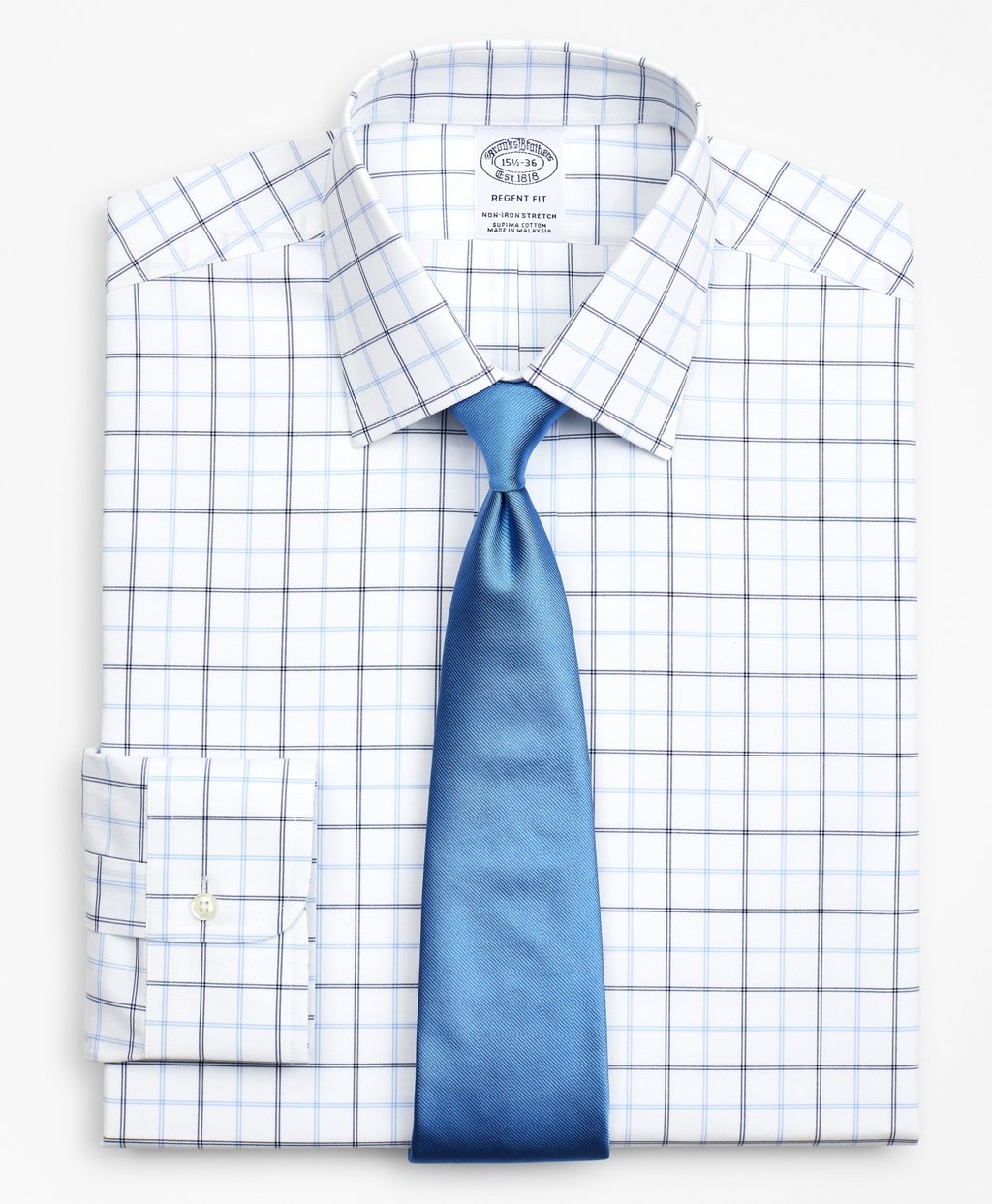 Stretch Regent Fitted Dress Shirt, Non-Iron Poplin Ainsley Collar Double-Grid Check - Brooks Brothers Canada