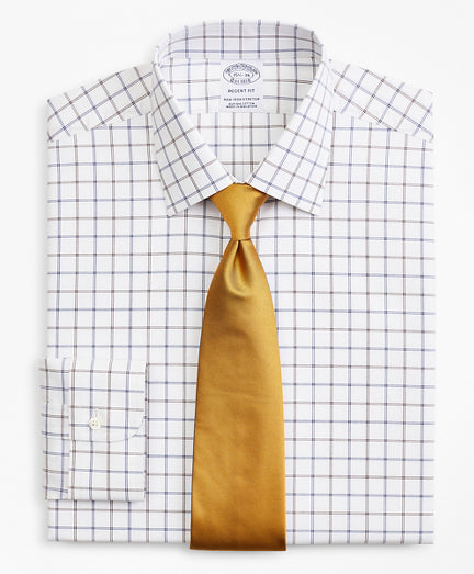 Stretch Regent Regular-Fit Dress Shirt, Non-Iron Poplin Ainsley Collar Double-Grid Check - Brooks Brothers Canada