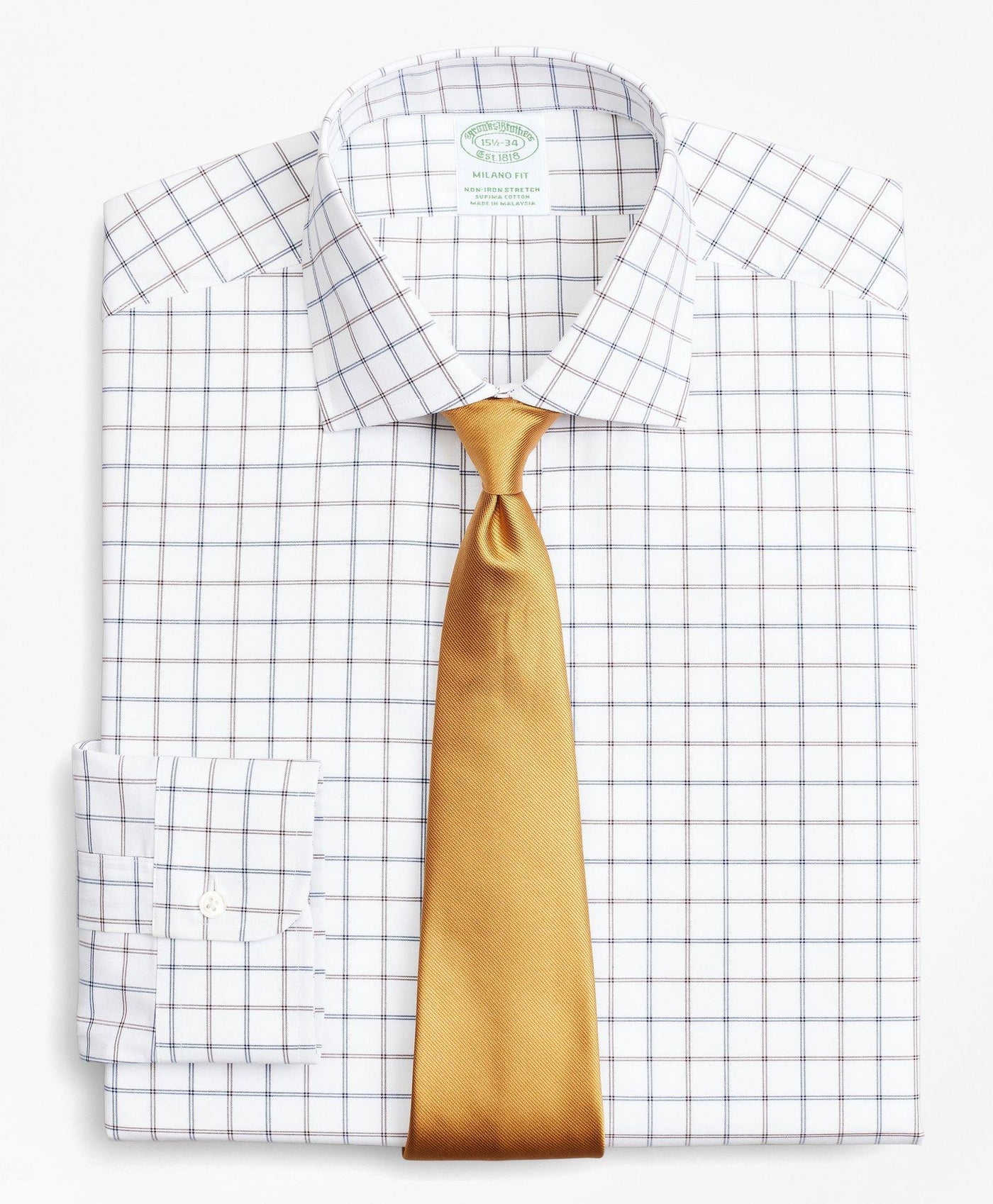 Stretch Milano Slim-Fit Dress Shirt, Non-Iron Broadcloth English Collar Grid Check - Brooks Brothers Canada