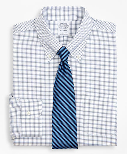 Stretch Regent Regular-Fit Dress Shirt, Non-Iron Poplin Button-Down Collar Small Grid Check - Brooks Brothers Canada