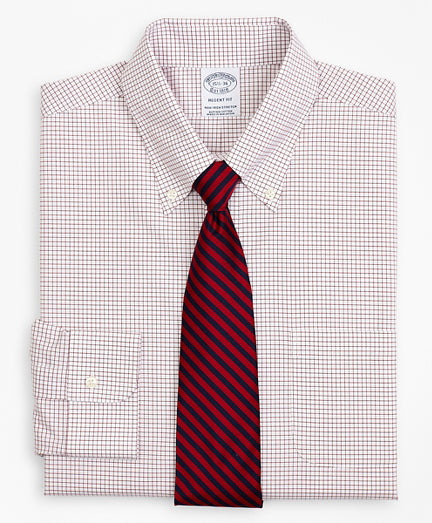Stretch Regent Regular-Fit Dress Shirt, Non-Iron Poplin Button-Down Collar Small Grid Check - Brooks Brothers Canada