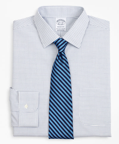 Stretch Regent Regular-Fit Dress Shirt, Non-Iron Poplin Ainsley Collar Small Grid Check - Brooks Brothers Canada