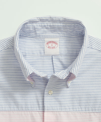 Regent Regular-Fit Cotton Oxford Button-Down Collar, Color-Block Stripe Short-Sleeve Sport Shirt - Brooks Brothers Canada
