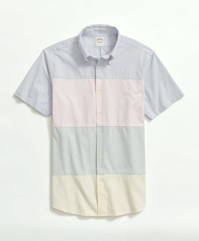 Regent Regular-Fit Cotton Oxford Button-Down Collar, Color-Block Stripe Short-Sleeve Sport Shirt - Brooks Brothers Canada