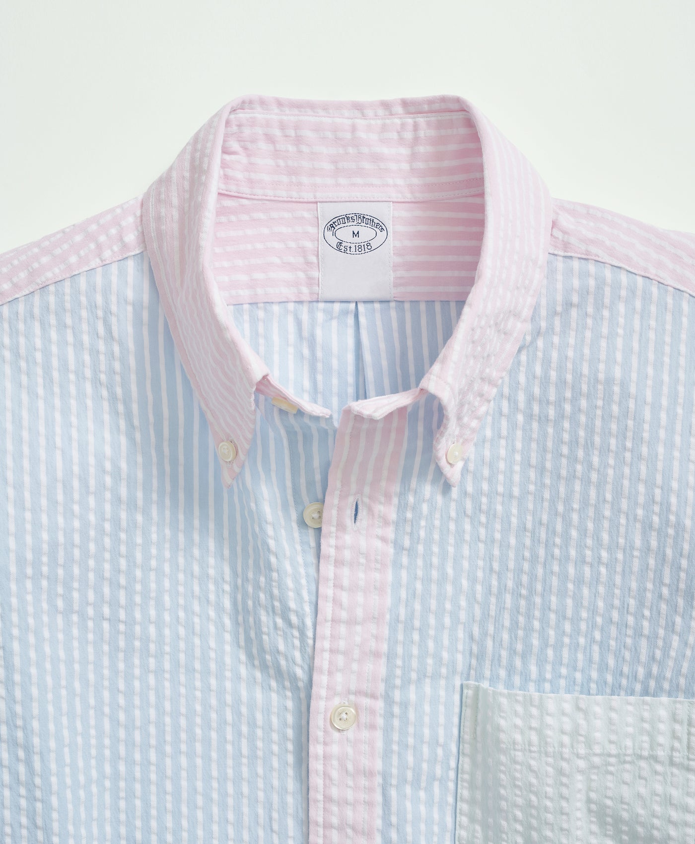 Slim-Fit Washed Stretch Cotton Seersucker Button-Down Collar, Fun Stripe Sport Shirt - Brooks Brothers Canada