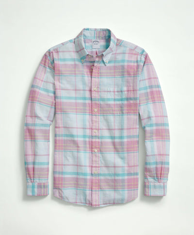 Regent Regular-Fit Washed Cotton Madras Button-Down Collar Sport Shirt - Brooks Brothers Canada