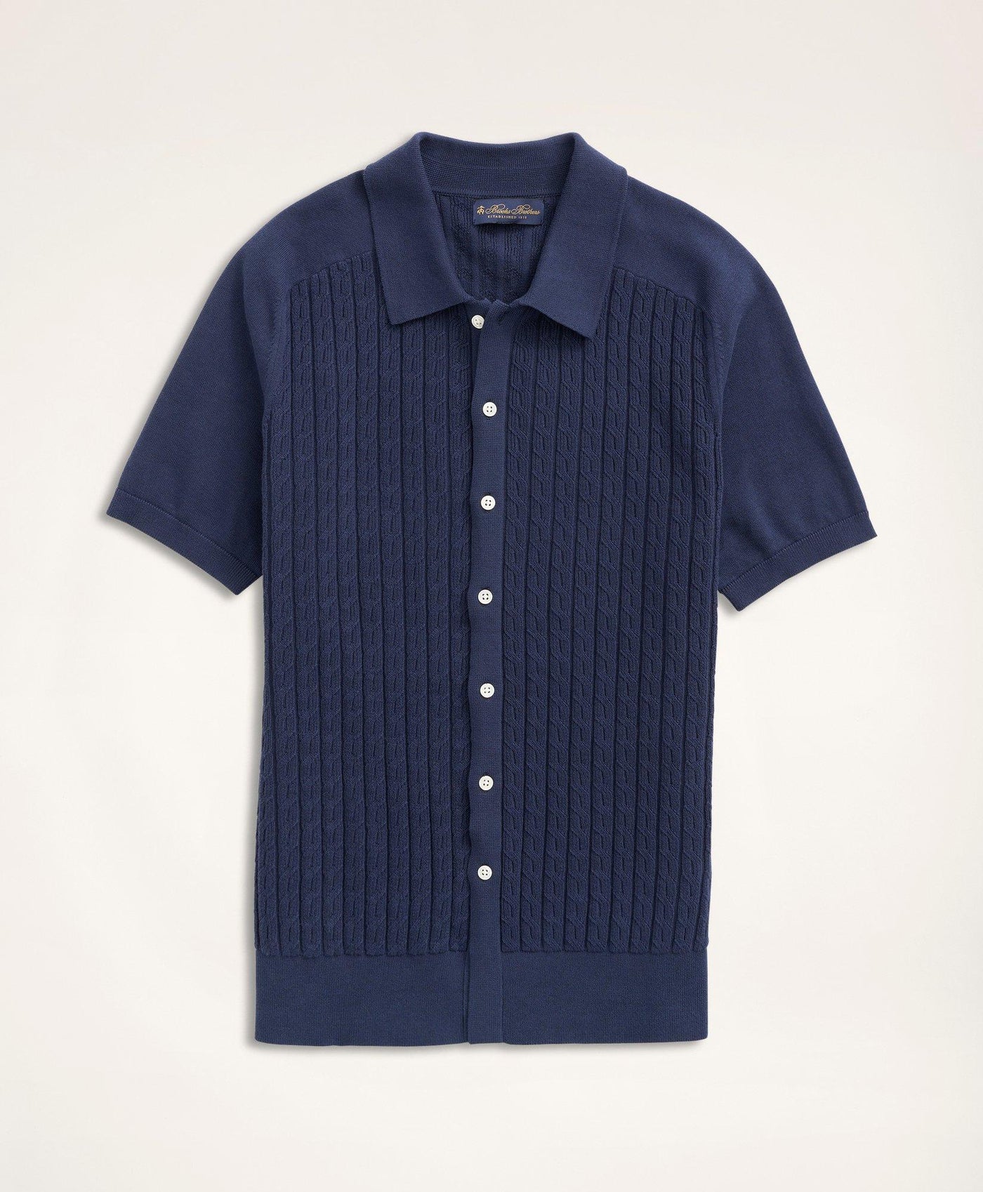 Cotton Cable-Knit Short-Sleeve Polo Sweater - Brooks Brothers Canada
