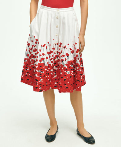 Stretch Cotton Poppy Print Flare Skirt - Brooks Brothers Canada