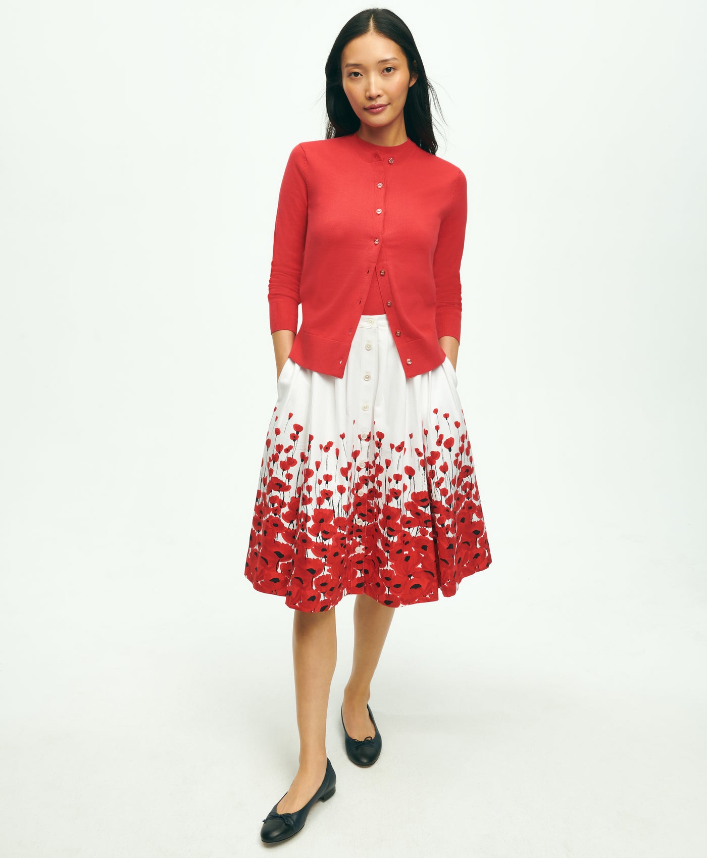 Stretch Cotton Poppy Print Flare Skirt - Brooks Brothers Canada