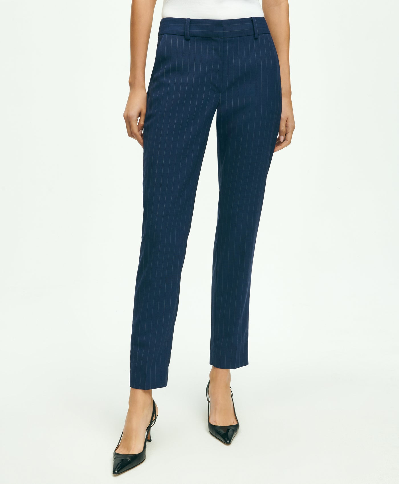 Stretch Wool Pinstripe Crop Pants - Brooks Brothers Canada